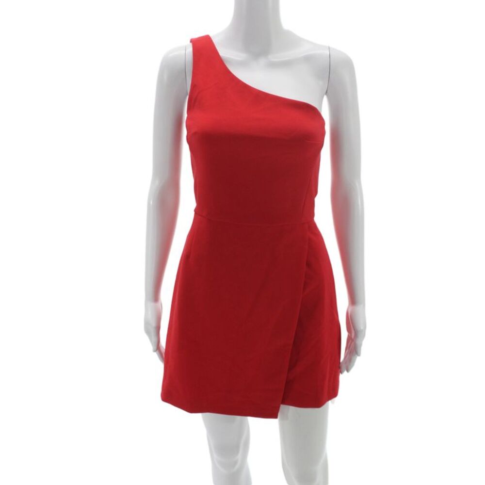 French Connection Womens Red One Shoulder Mini Dress Zip Sleeveless Size 2